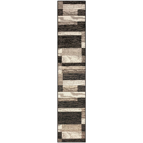 12' Black Brown And Beige Patchwork Runner Rug